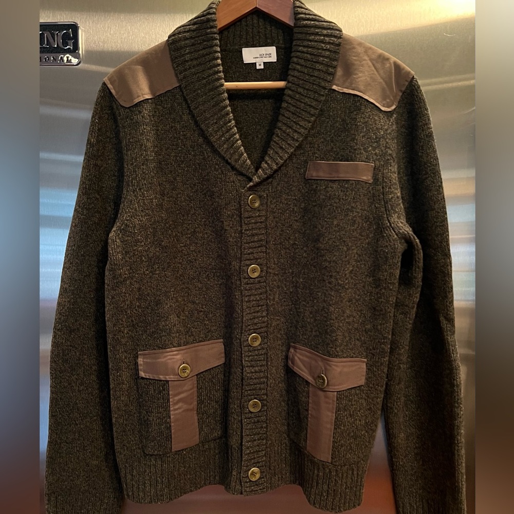 Jack Spade olive wool cardigan.